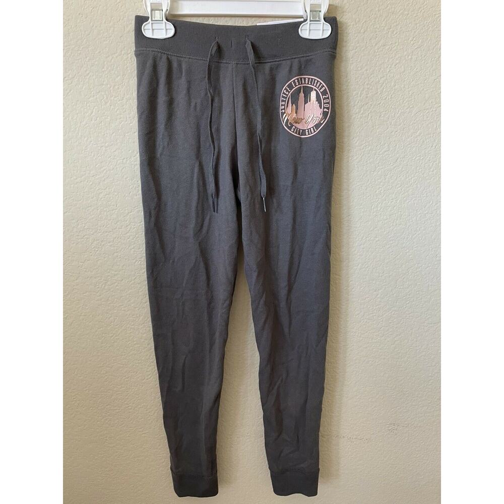 Justice Rose Gold New York Foil Graphics Mid Rise Full Length Joggers Size 6/7